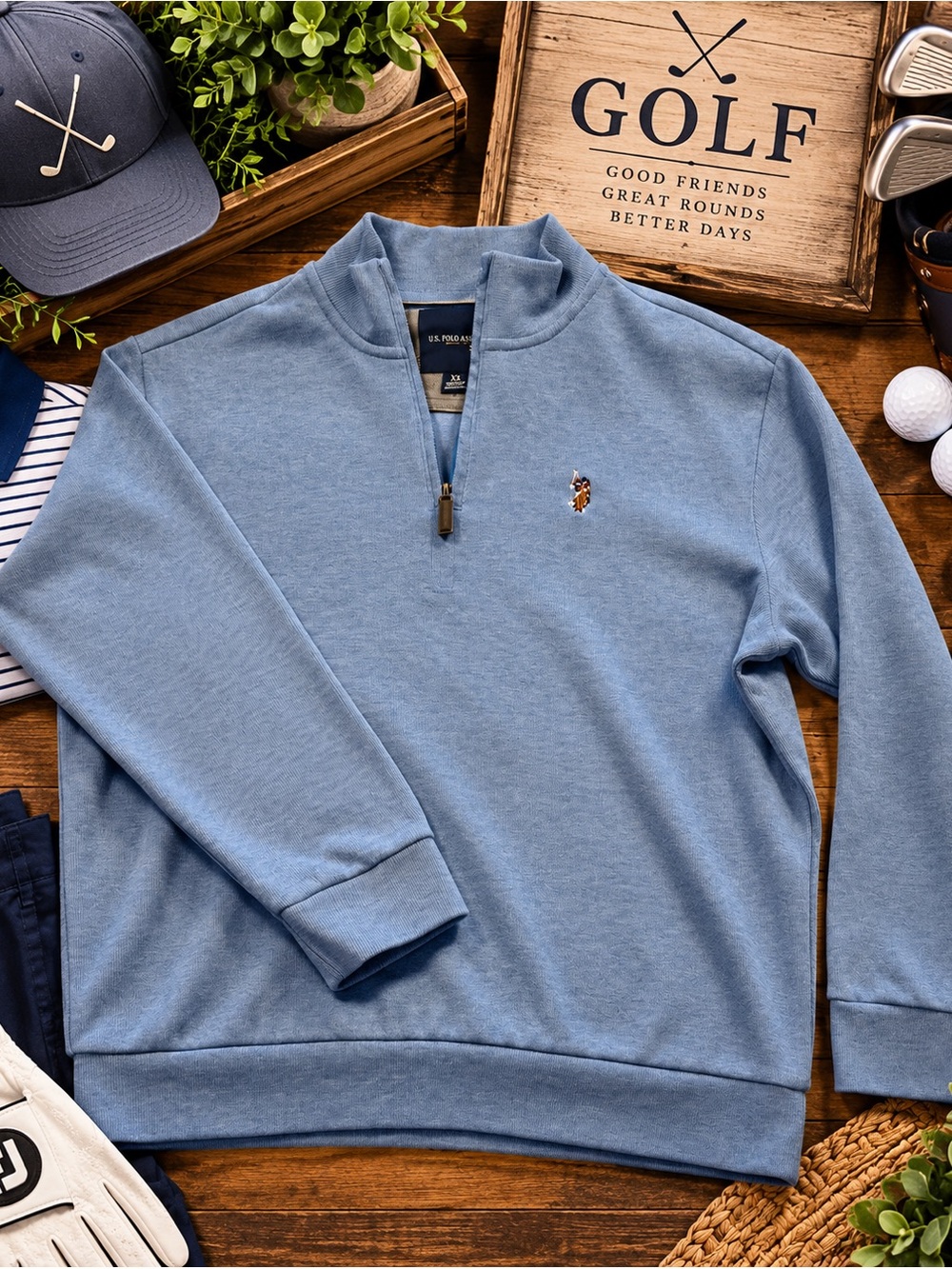 Polo by Ralph Lauren Light Blue V-Neck Quarter-Zip Sweatshirt